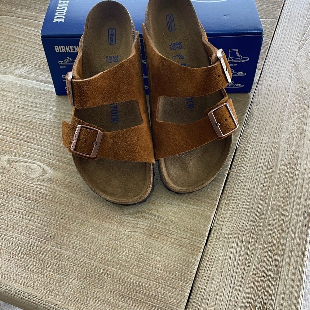 Birkenstock Tan Suede Buckle Sandals